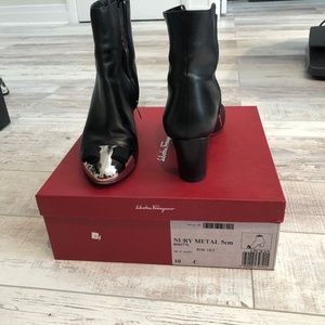Salvatore Ferragamo Nury Metal Cap Toe Boots Size 10